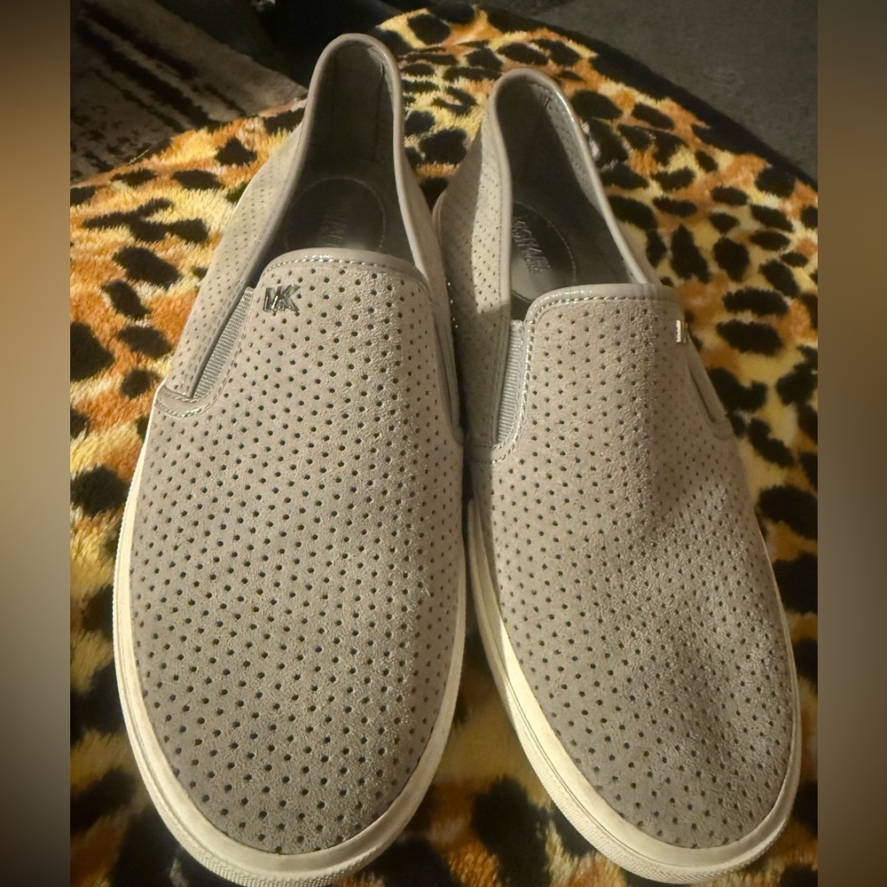 Michael Kors Light Gray Perforated Slip-On Loafers